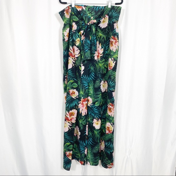 SRV X Fashion To Figure Juana Tie Front Wide Leg Flowy Pants: Tropical Floral - Picture 2 of 12